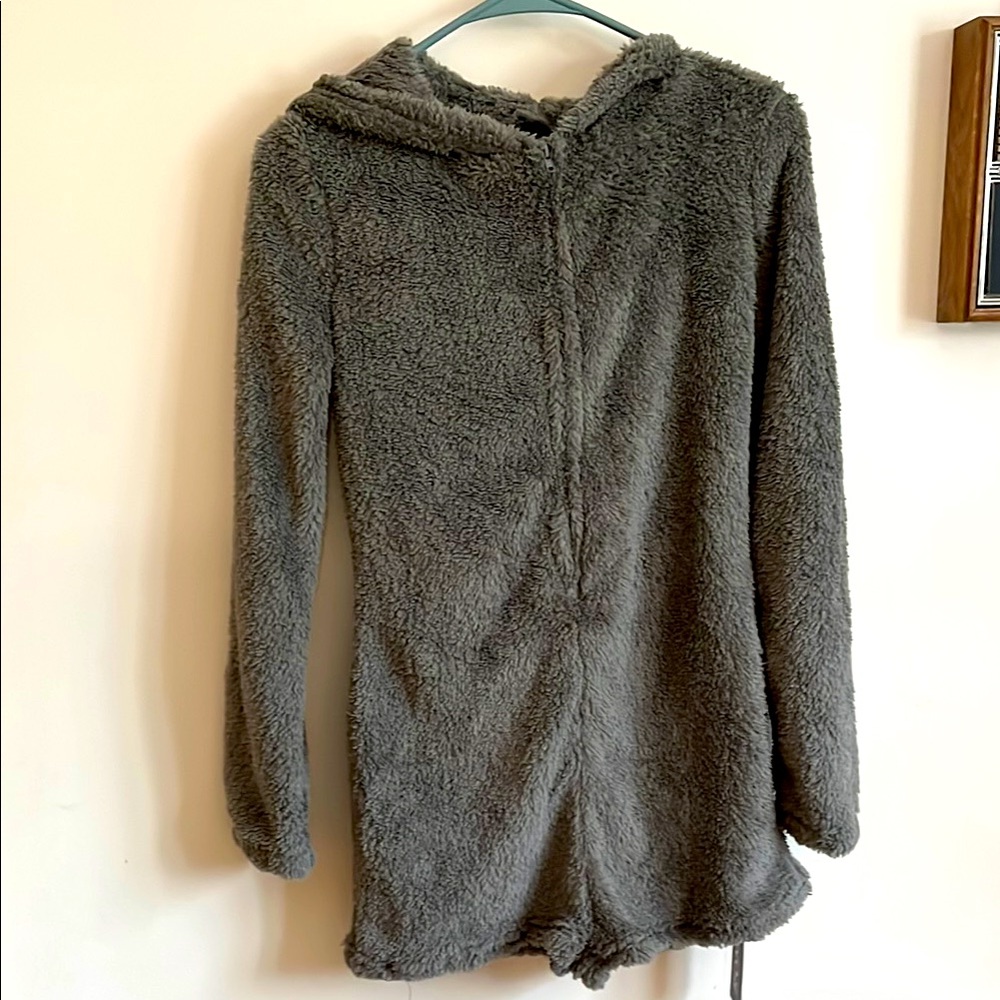 Cozy Gray Hooded Fleece Romper